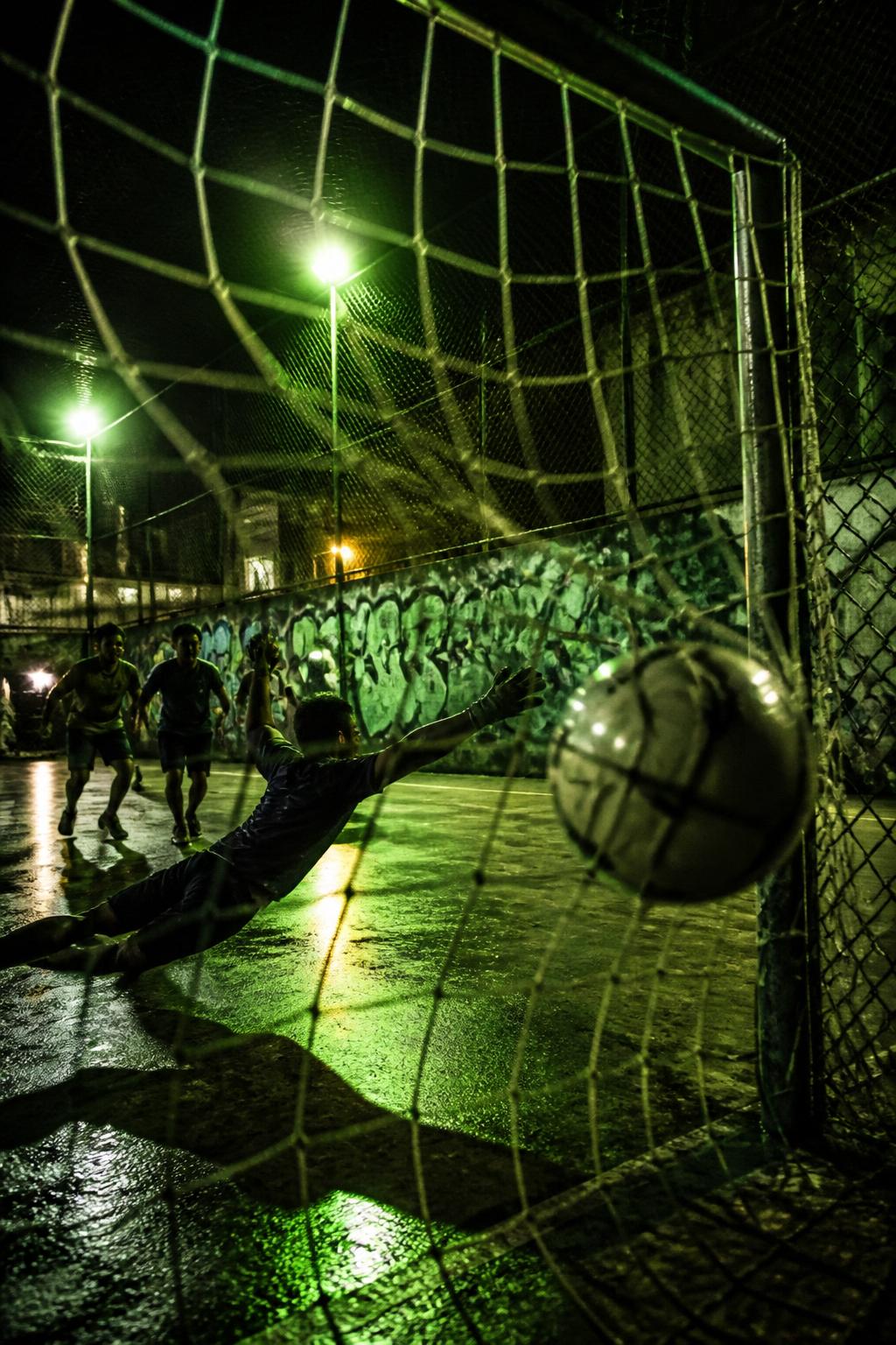 Street football goal moment
