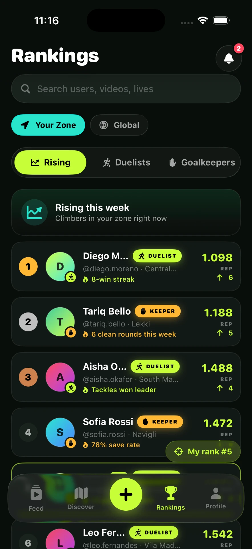 IFBL rankings screen with zone leaderboard